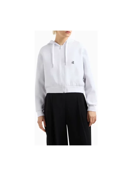Bluza z kapturem Armani Exchange z kapturem o krotszym kroju biała