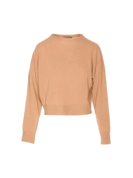 Sweter Twinset z kaszmiru z okrągłym dekoltem beżowy