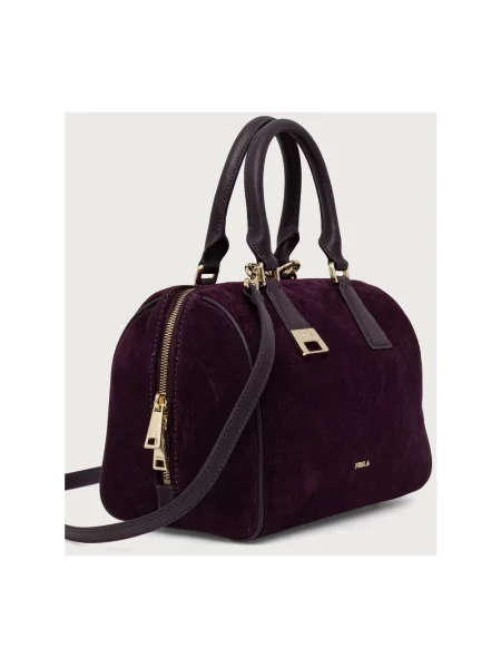 Furla torebka crossbody zamszowa Olivia M Boston Bag fioletowa
