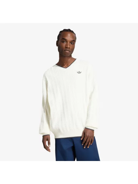 Pulover adidas Cable Knit Crewneck Sweatshirt Cloud White XXL alb