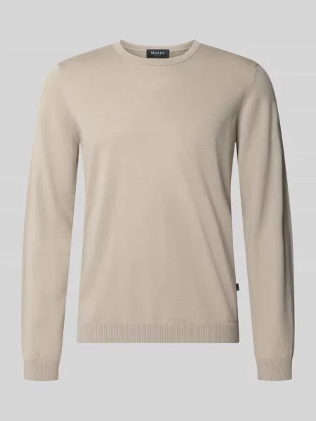 Sweter z dzianiny z żywej wełny z okrągłym dekoltem Maerz Muenchen biały