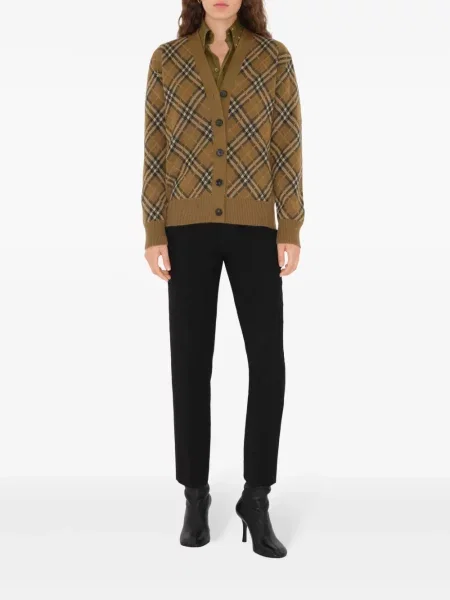 Cardigan Burberry de lână în carouri maro