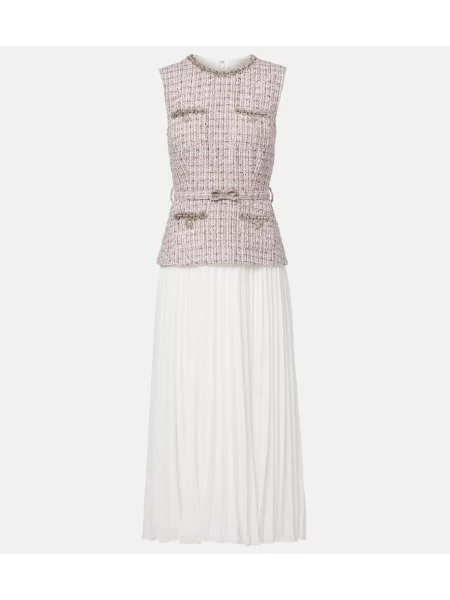 Sukienka midi Self-portrait szyfonowa do kolan garniturowa różowa