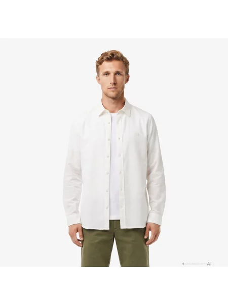 Lacoste Koszula Button-Down W Paski Regular Fit biała