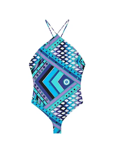 Body Pucci cu imagine cu gât halter albastru