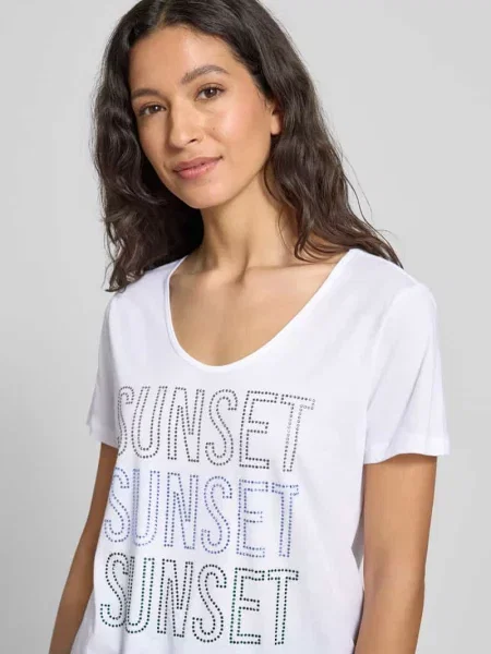 T-shirt z obszyciem z kamieni stras Milano Italy biała