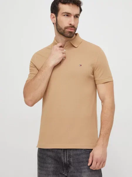 Тениска с яка Tommy Hilfiger бежово