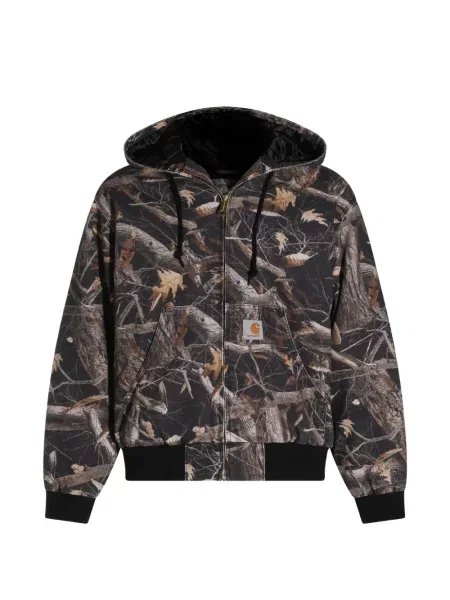 Geacă Carhartt Wip cu glugă cu imagine cu model camuflaj negru