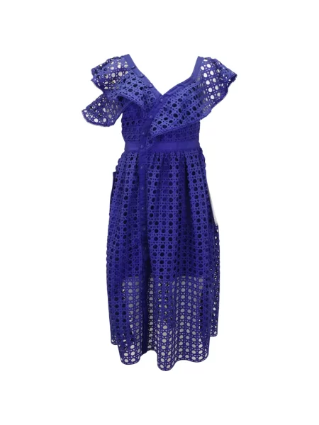 Rochie midi Self-portrait cu volane cu un umăr gol albastru