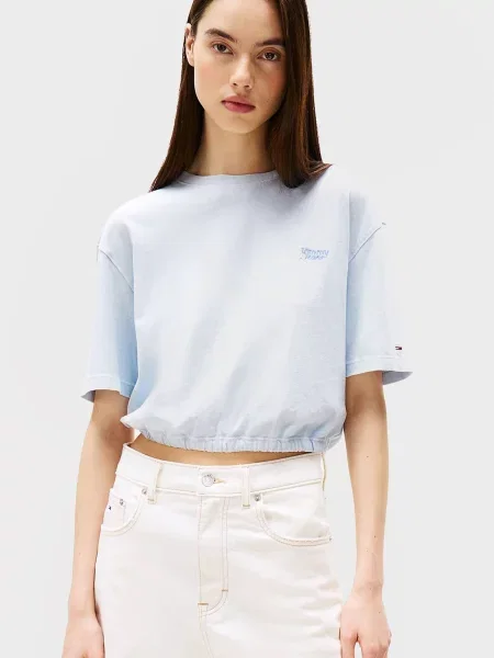 Футболка Tommy Jeans с открытой спиной голубая