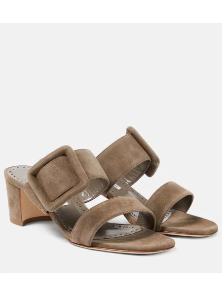 Papuci tip mules Manolo Blahnik din piele de căprioară maro