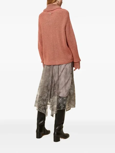 Fustă midi Twinset din dantelă până la genunchi gri