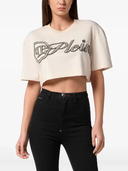 Тениска Philipp Plein с кристали изрязани бяло