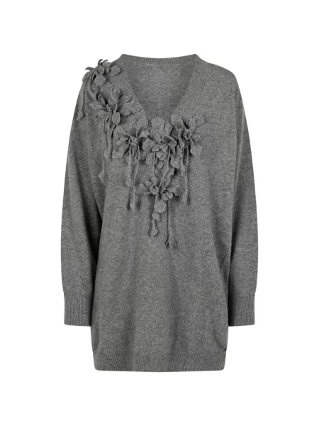 Rochie mini Alberta Ferretti de lână cu model floral cu aplicații gri