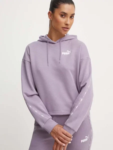 Суичър с качулка Puma с качулка с принт виолетово