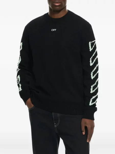 Pulover Off-white cu decolteu rotund alb