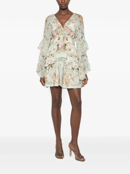 Rochie mini Camilla cu model floral cu imagine verde