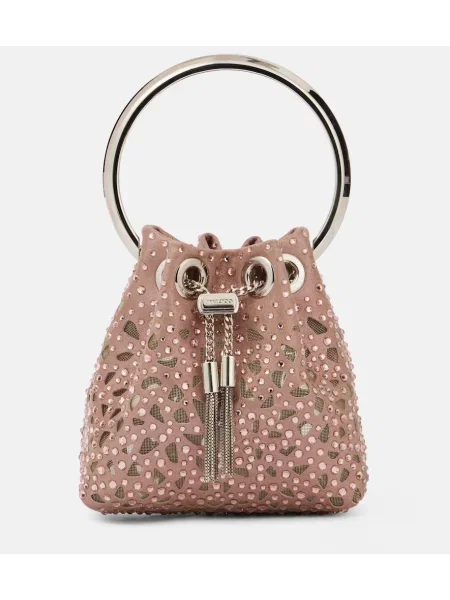 Geantă bucket Jimmy Choo din satin roz
