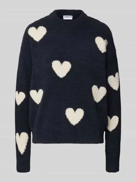 Sweter z dzianiny ze wzorem na całej powierzchni Jake*s Casual granatowy