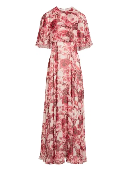 Rochie maxi Giambattista Valli cu model floral de costum roșu