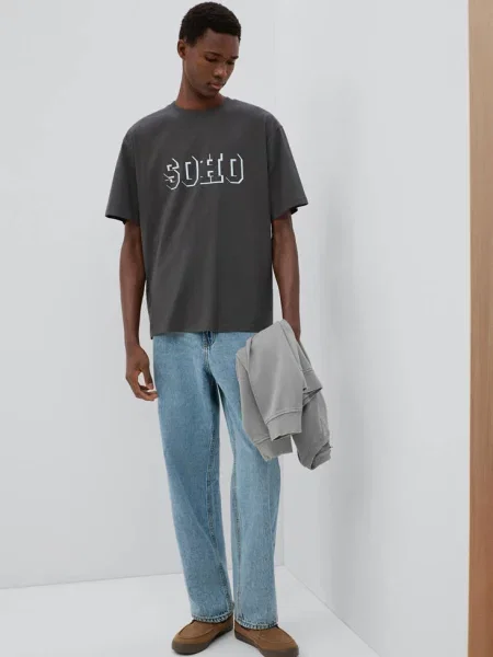 Wzorzysty t-shirt antracytowy Teen L MANGO TEEN