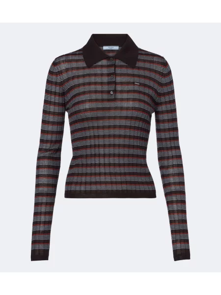Tricou polo Prada de mătase cu dungi maro