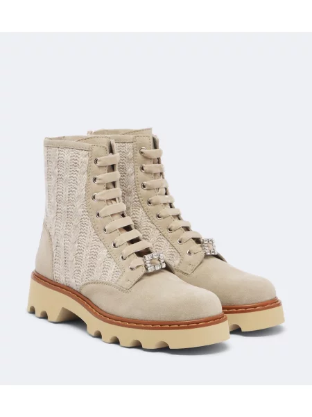 Cizme scurte Roger Vivier din piele de căprioară bej