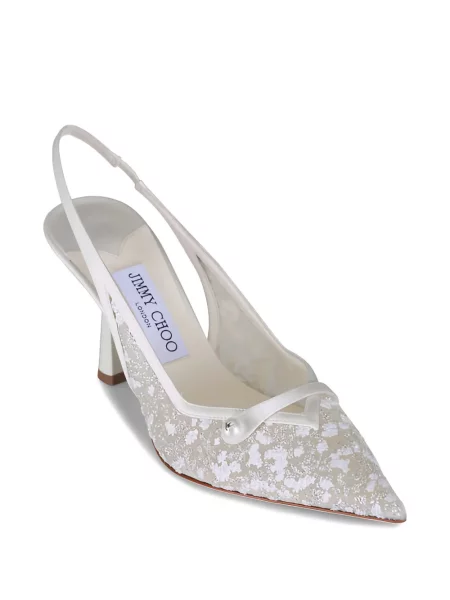 Bateliai Jimmy Choo su perlais iš tiulio slingback balta