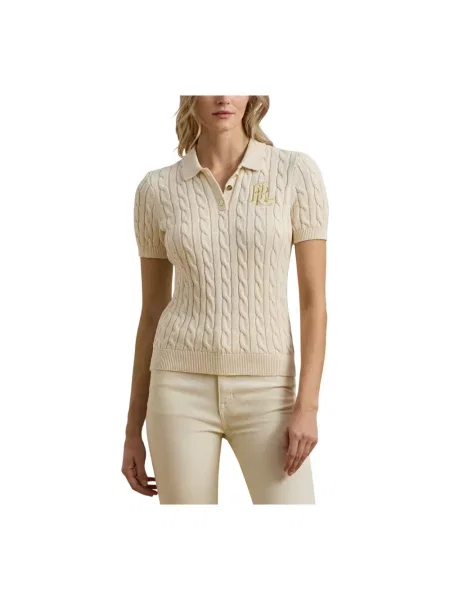 Dzianinowy krótki sweter Lauren Ralph Lauren biały