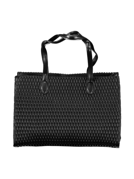 Lniana shopperka Valentino z nadrukiem pikowana czarna
