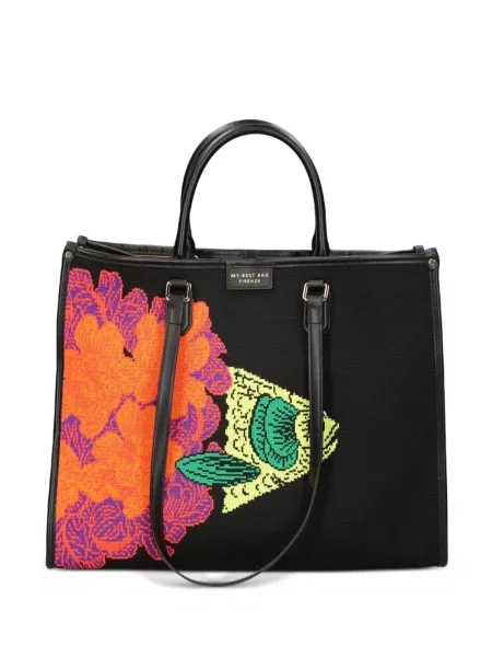 Virágos shopper táska My Best Bag fekete