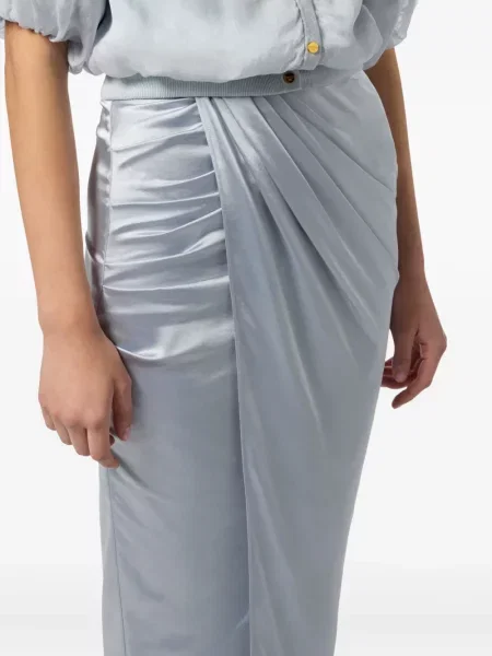 Fusta maxi Elisabetta Franchi din satin drapată gri