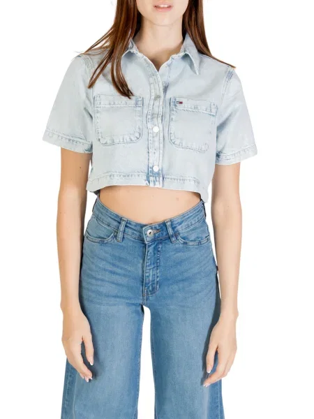 Koszula Tommy Jeans z krótkim rękawem niebieska