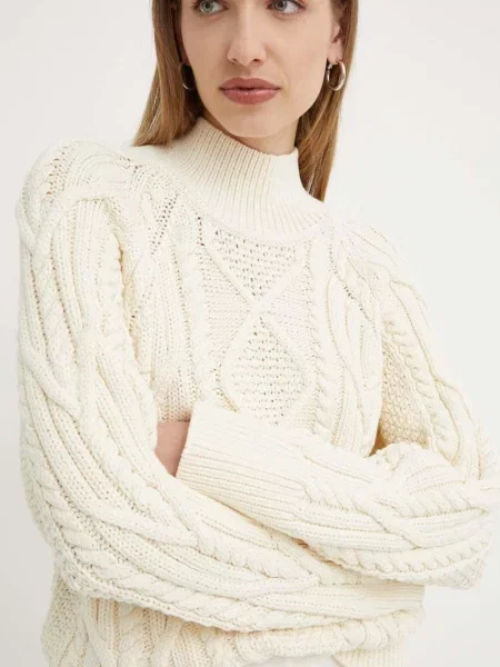 BOSS pulover din amestec de lana femei călduros cu turtleneck bej