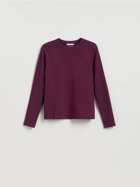 Reserved Tricou cu mânecă lungă și conținut ridicat de mercerizat violet-închis violet