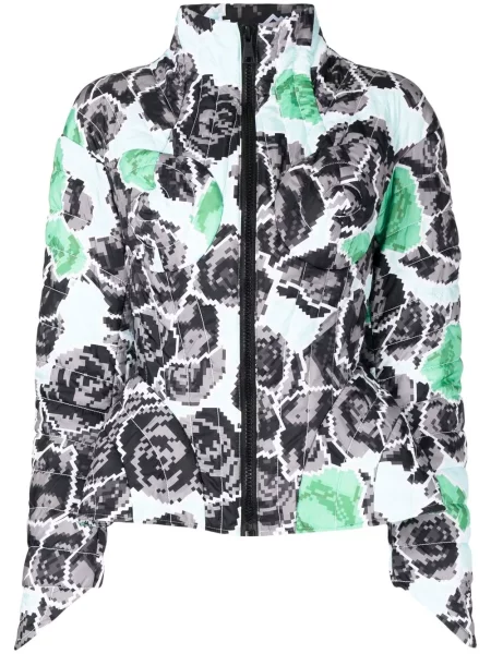 Kurtka puchowa Natasha Zinko w kwiatki z nadrukiem zielona