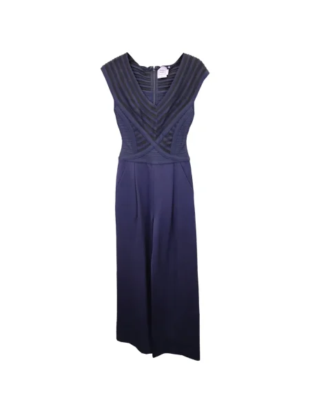 Kombinezon Hervé Léger w paski z dekoltem w serek niebieski