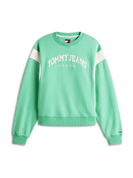 Tommy Jeans Megztinis be užsegimo VARSITY šviesiai / balta žalia