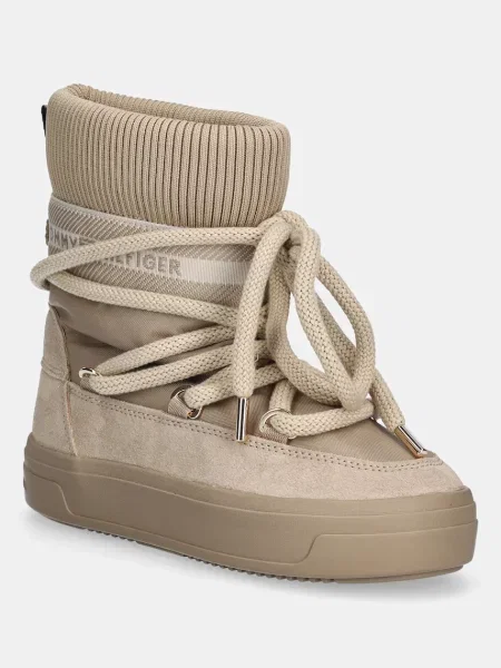 Kozaki z dodatkiem skóry Tommy Hilfiger beżowe