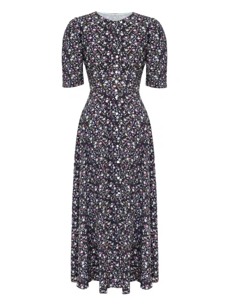 Rochie midi Post Meridiem cu model floral cu imagine până la genunchi albastru