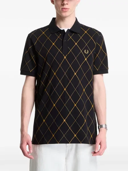 Tricou polo Fred Perry cu imagine cu model argyle negru