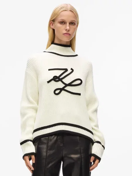 Karl Lagerfeld pulover de lână cu turtleneck alb