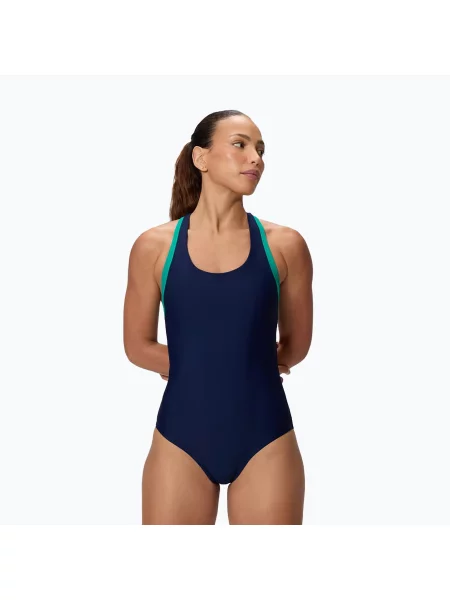 Дамски цял бански костюм Speedo Colorblock Racerback peacoat/peacock teal синьо