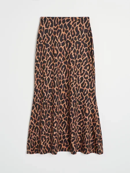 Міді спідниця з розширеним подолом в леопардовий принт коричневий