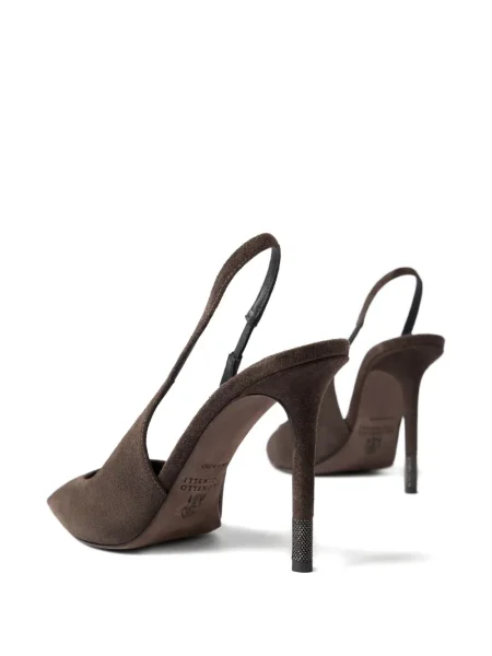Pantofi cu toc Brunello Cucinelli din piele de căprioară slingback maro