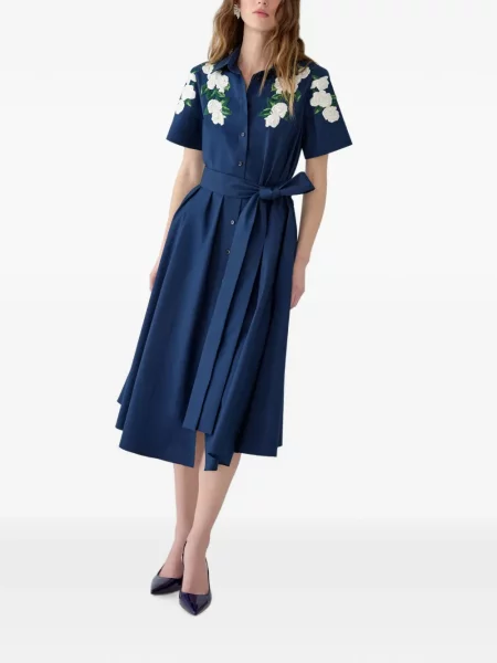 Siuvinėta gėlėta midi suknelė Carolina Herrera mėlyna