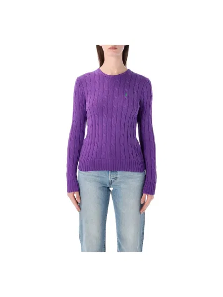 Dzianinowy sweter Polo Ralph Lauren klasyczny fioletowy