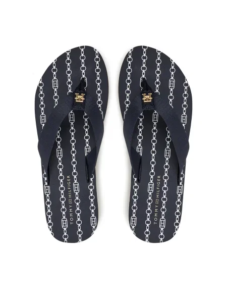 Джапанки Tommy Hilfiger TH CHAIN PRINT BEACH SANDAL с равна подметка тъмносиньо