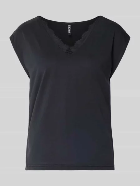 T-shirt o kroju relaxed fit z mieszanki modalu model KAMALA LACE' Pieces czarna