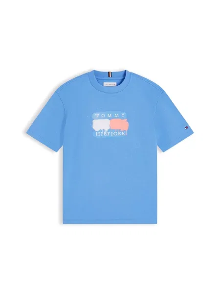 TOMMY HILFIGER Tricou Flag Graffiti albastru / roșu pepene alb